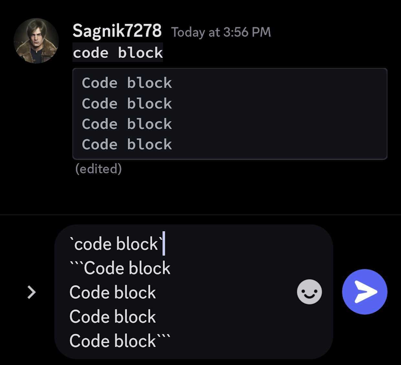 Inserting code block in Discord mobile app