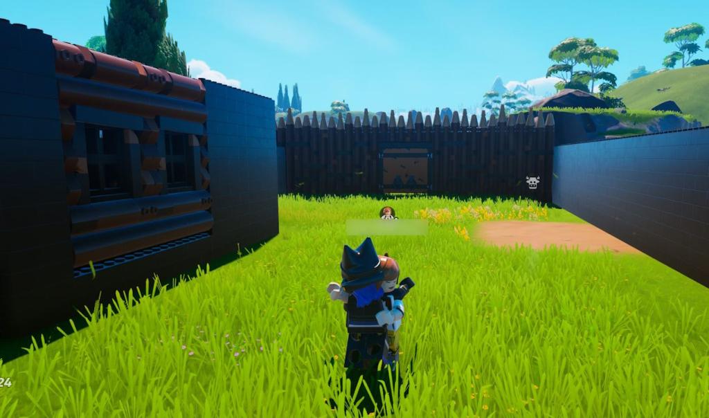 Hugging the keyholder to our island in LEGO Fortnite