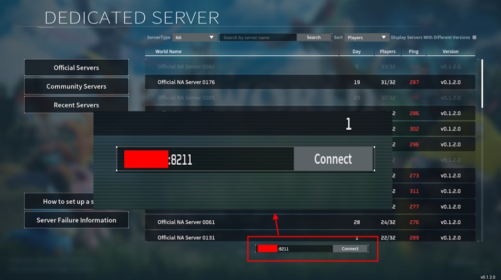 IP and port connect in Palworld