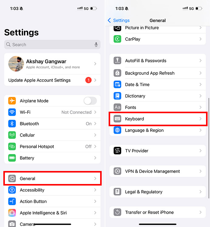 Keyboard Settings in iPhone