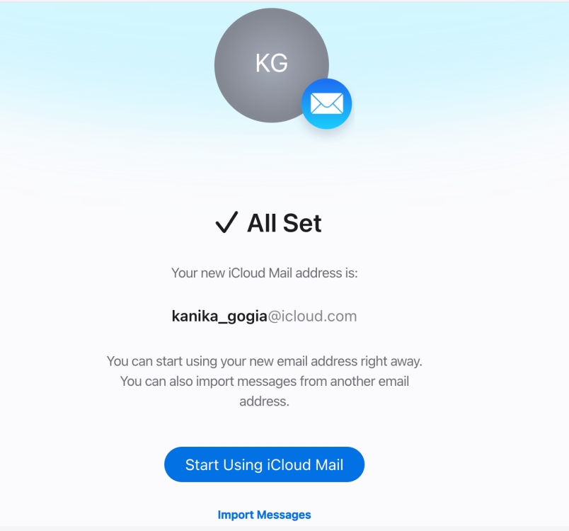 New iCloud Email Created on Web