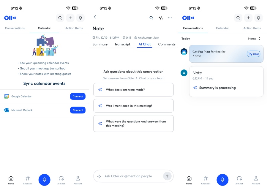 Otter App Screenshots from an iPhone