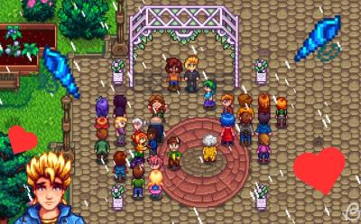 Wedding ceremony with Sam and hearts around