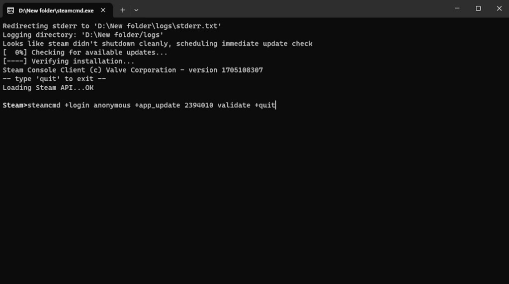 Running commands in SteamCMD