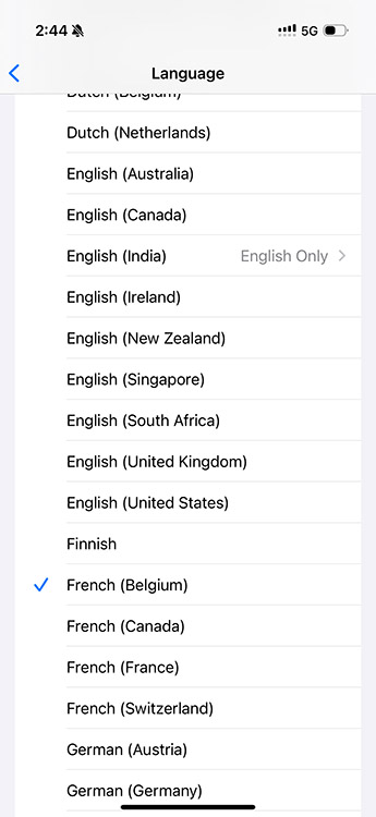 Select a new language for Siri interactions on iPhone