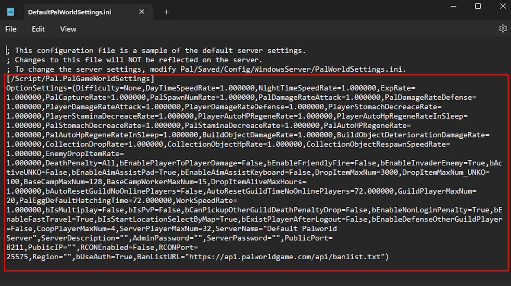 Text to copy from world settings