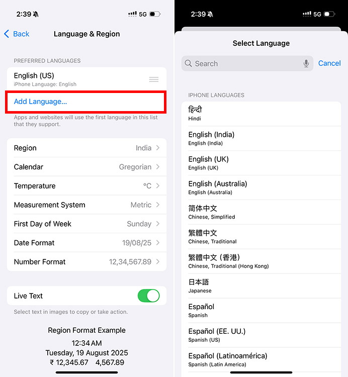 add a new language as system language on iPhone