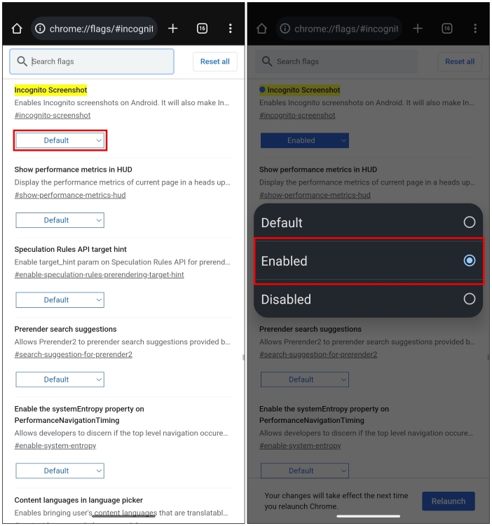 Enable Incognito window screenshot in Chrome