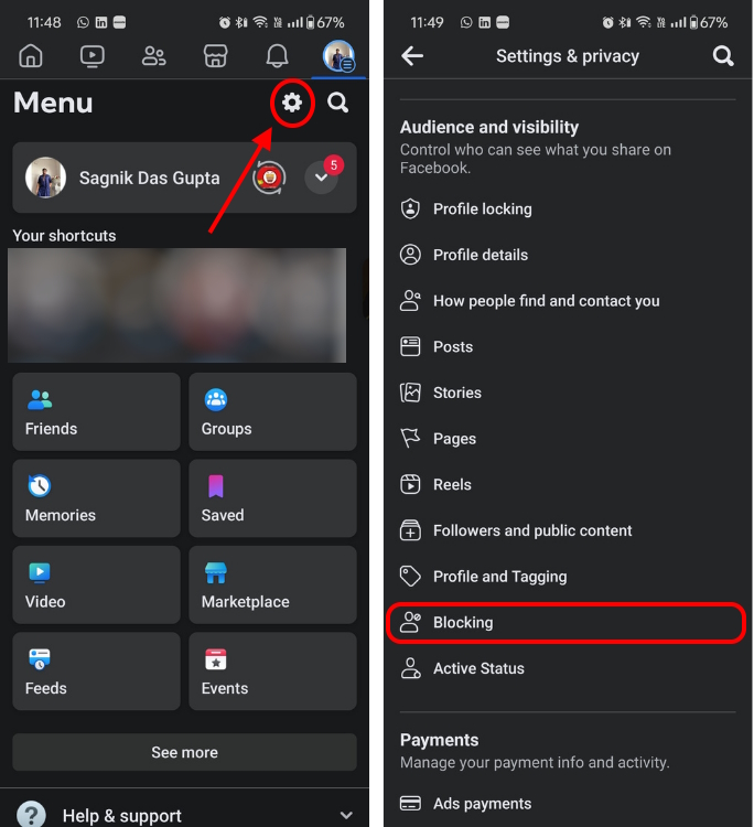 Blocking section on Facebook Android mobile app