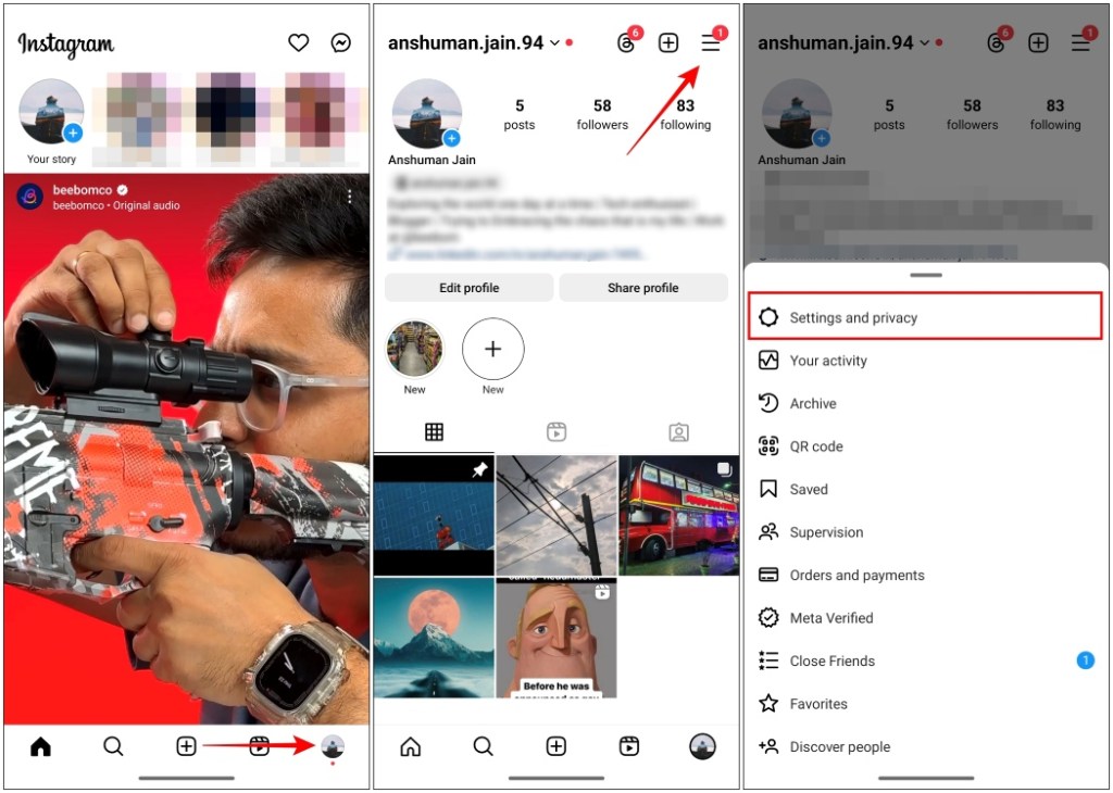 Visit Instagram Settings and privacy
