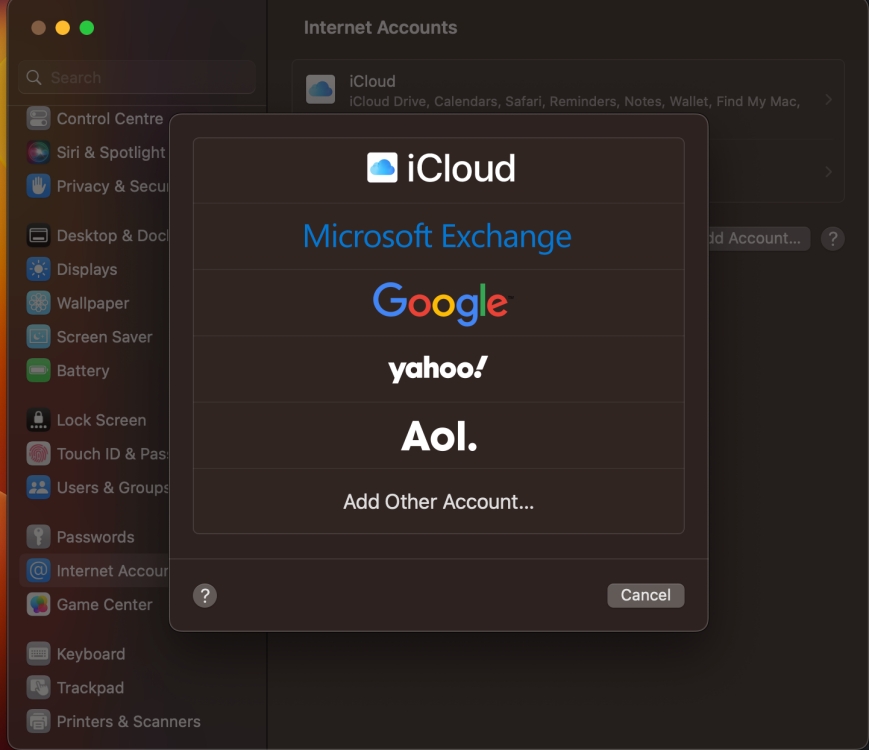 Third-part accounts that you can add on Mac