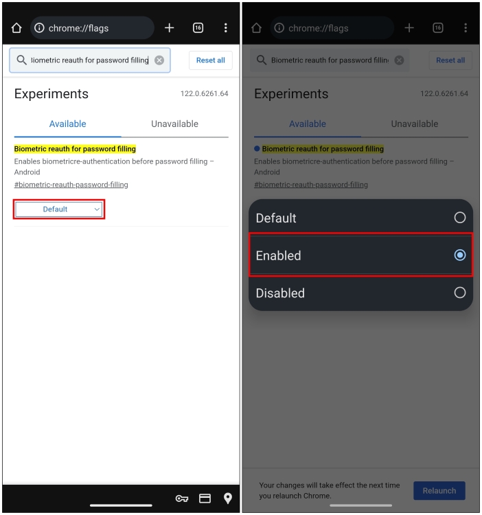 Enable Biometric authentication flag in Chrome