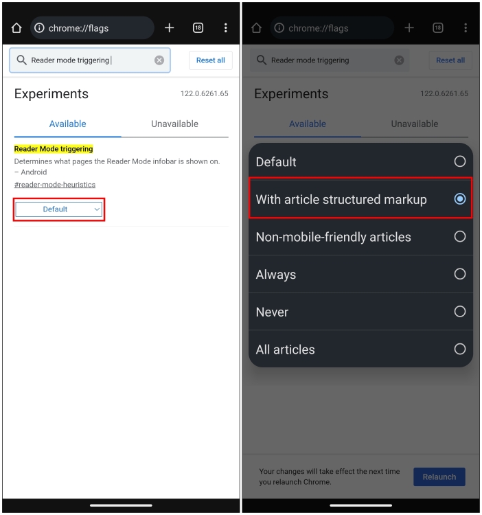 Turn on Simplified view flag in Google Chrome on Android
