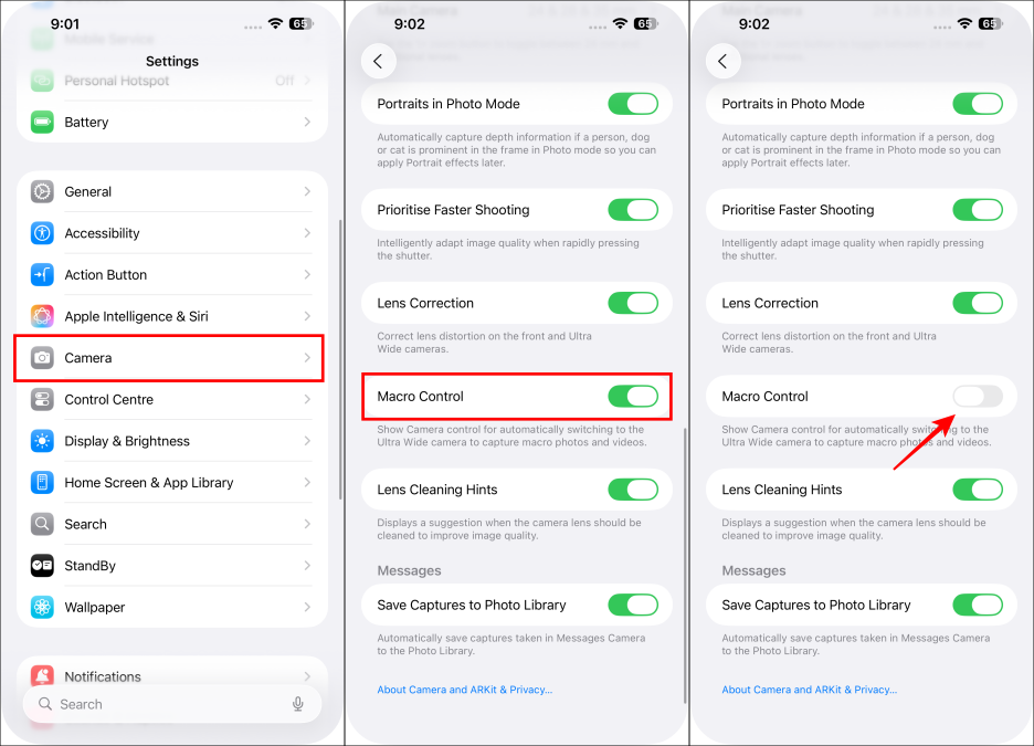 Turn off Macro Control in iPhone 15 Pro Max