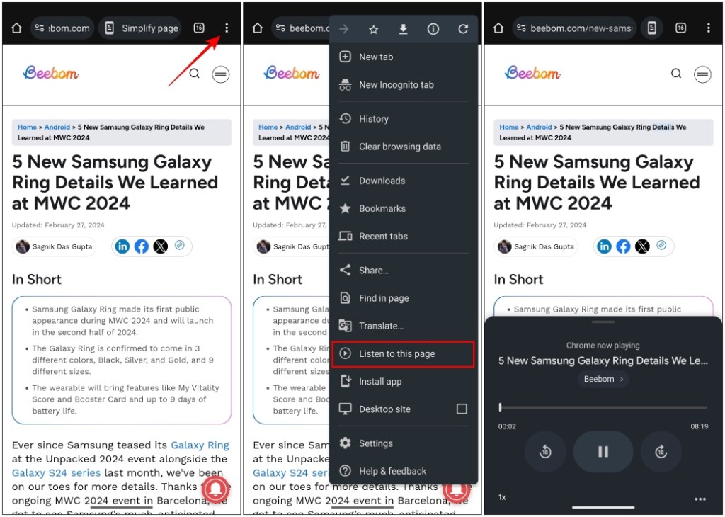 Use read aloud experimental feature on Google Chrome