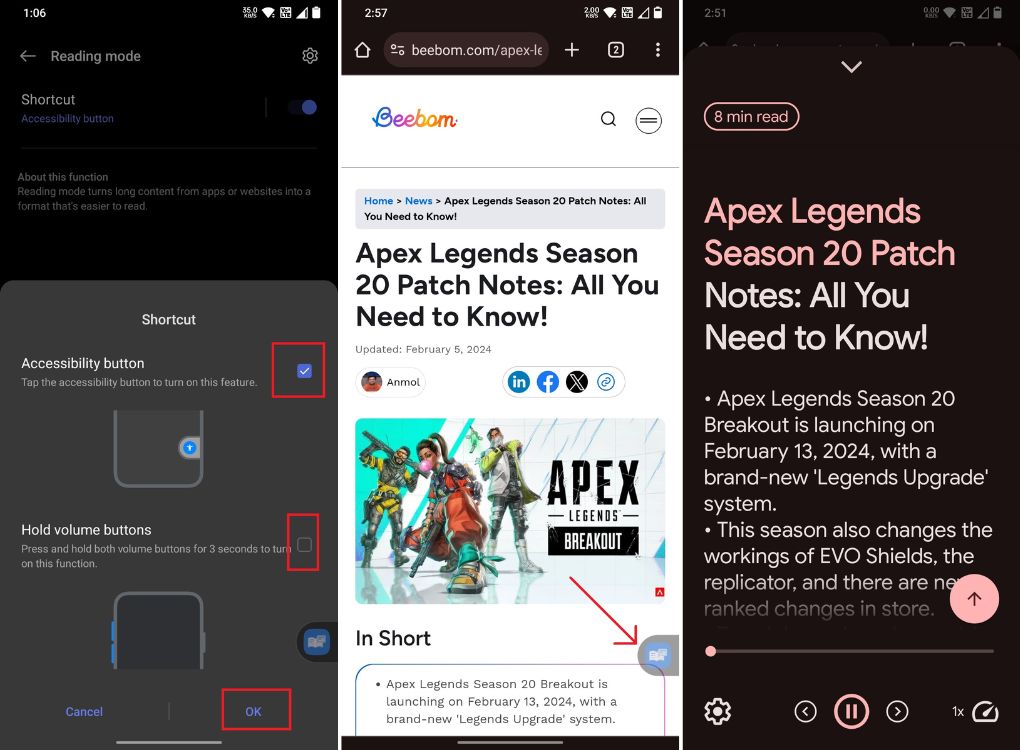 reading mode UI on Android