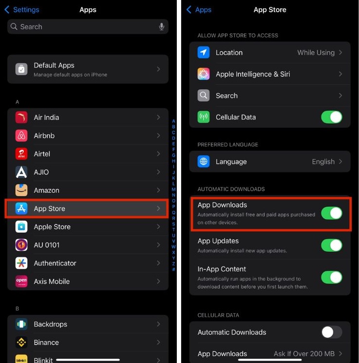 App Downloads Toggle iPhone Settings