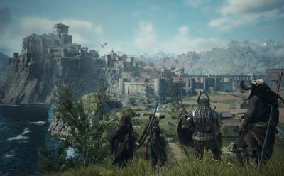 Dragon's Dogma 2 picture of a party who are waiting to fast-travel to some point