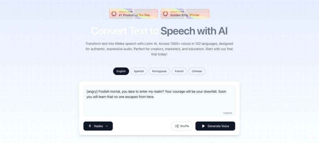 Listnr Text to Speech Tool Screenshot