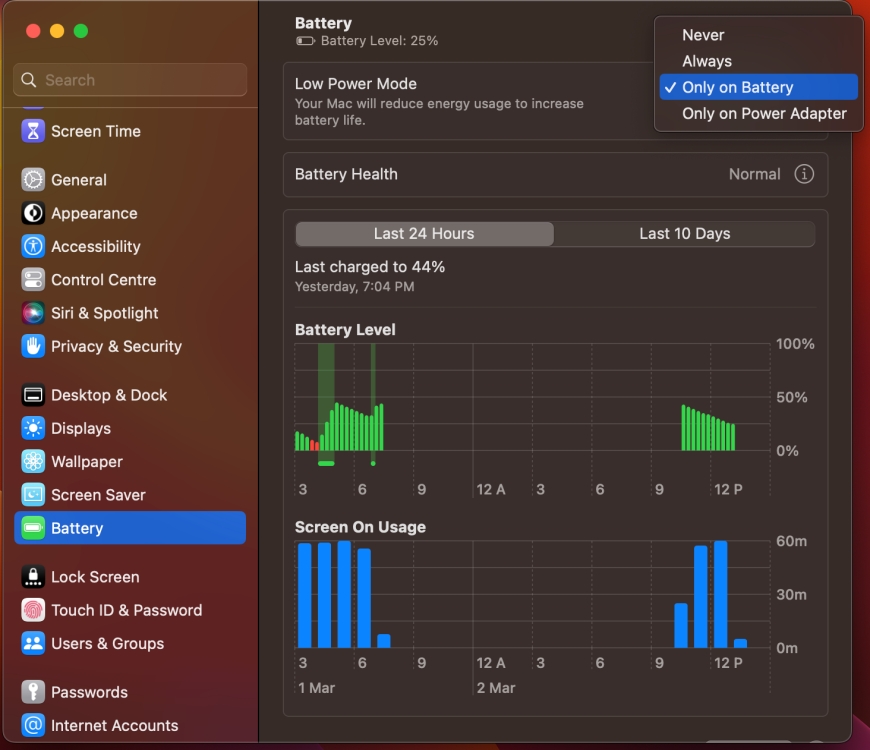 Mac Low Power Mode options