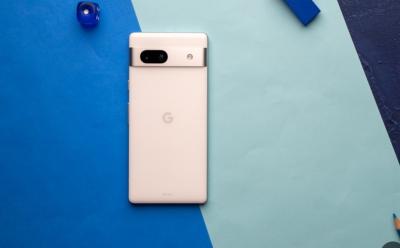 shot of the Google Pixel 7a placed face down on a flat blur surface