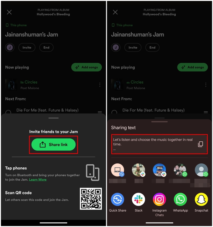 Share link for the Spotify Jam session that you have created