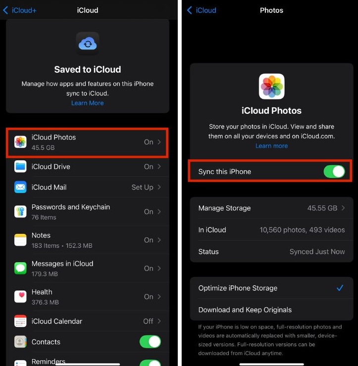 Sync Photos on iCloud