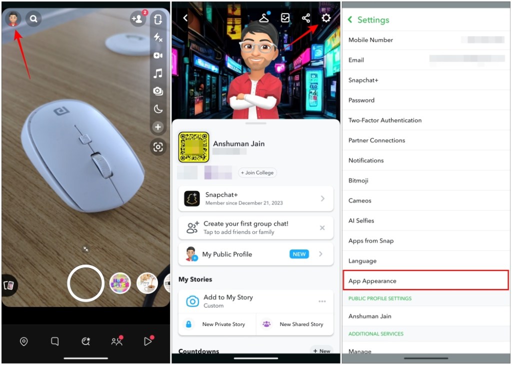 Visit Snapchats Appearance settings