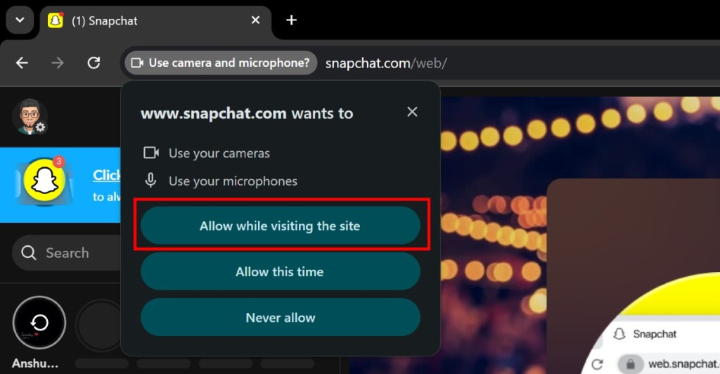 Allow Camera Permission to Snapchat Web