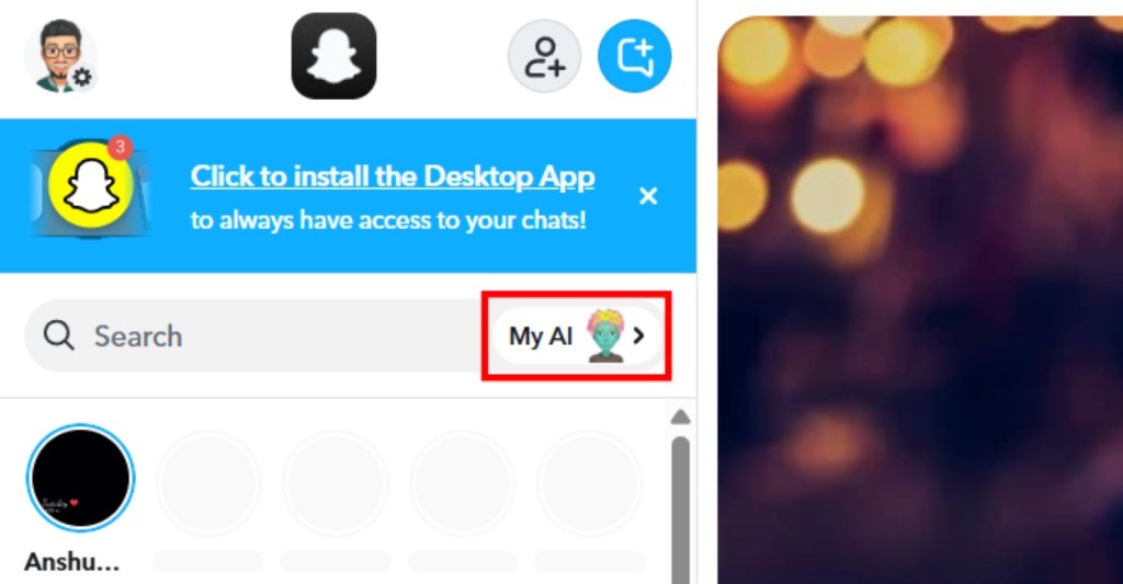 Click on the My AI option on Snapchat Web