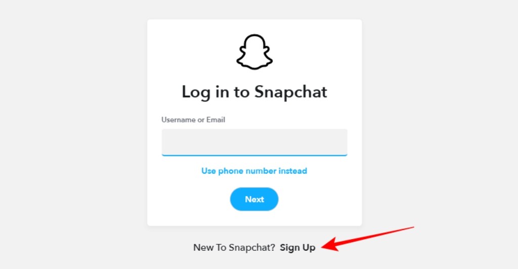 Click on the Sign Up to create a Snapchat account on web