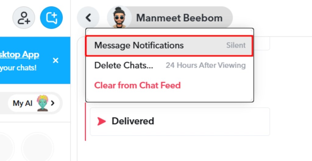 Click on the message notification option in Snapchat Web chat