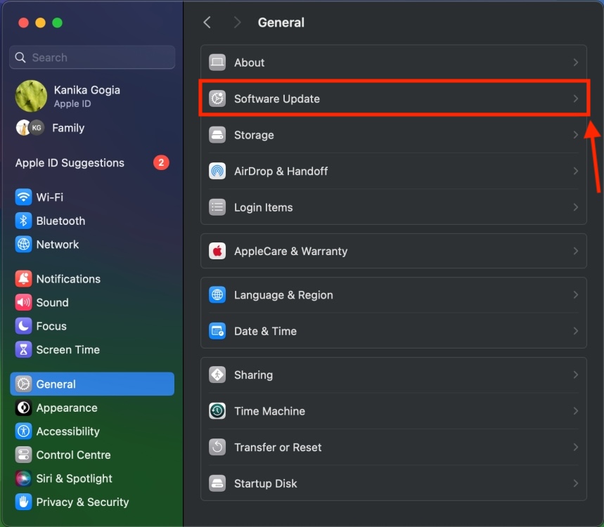 General section in Mac Settings