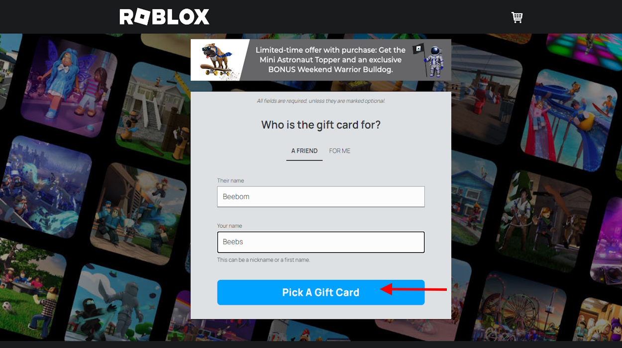 How To Give Robux To Friends In Roblox Beebom Pick A Gift Card Option 