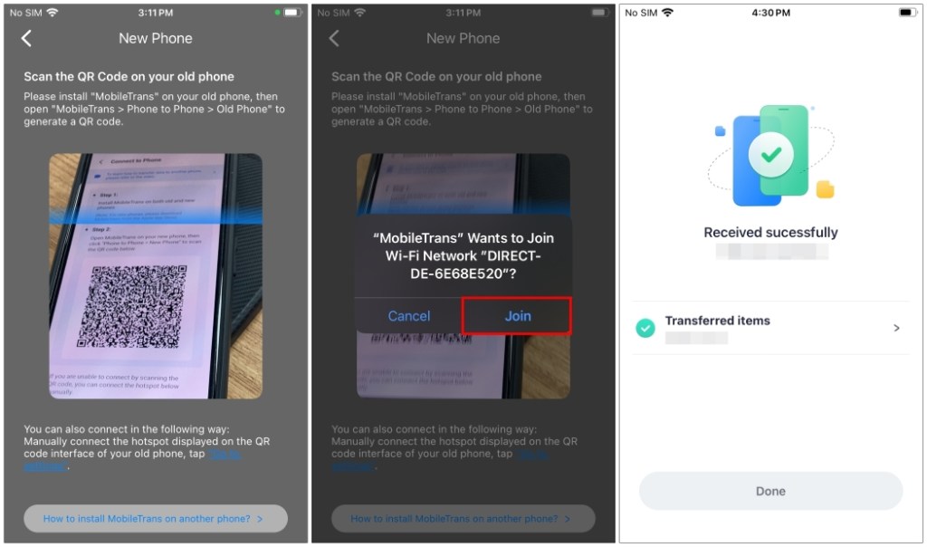 Scan QR Code to transfer files