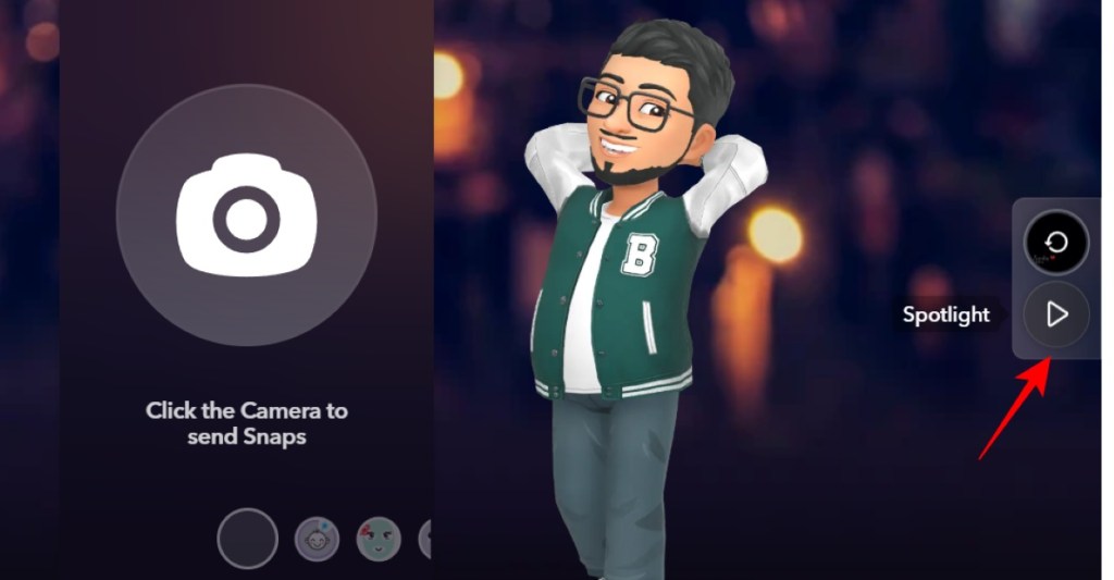 Snapchat Web click the Spotlight button to reveal it