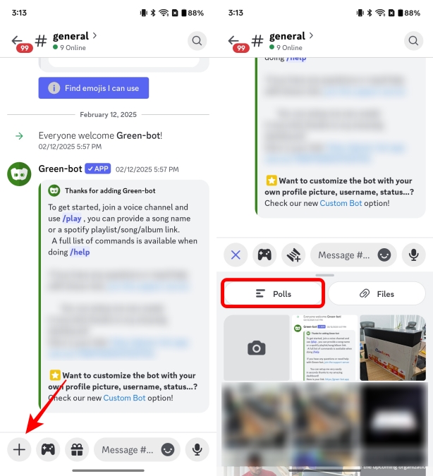 Tap on the plus button and select Polls in Discord Android app