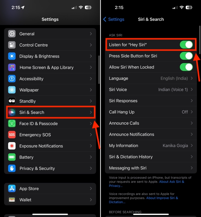 Turn on Siri on iPhone