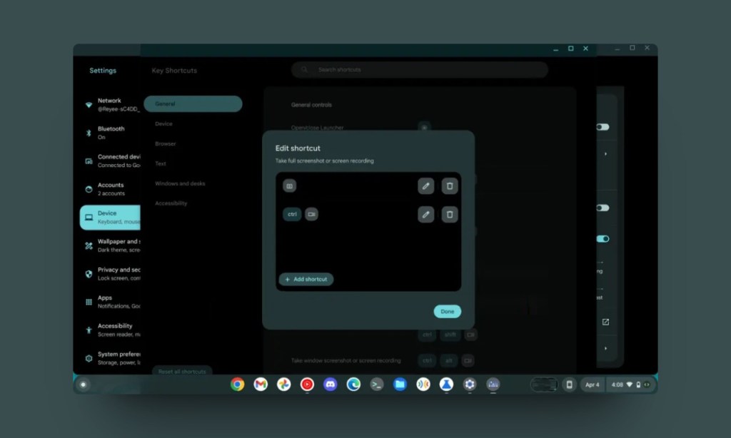 how to set custom keyboard shortcuts in chromeos