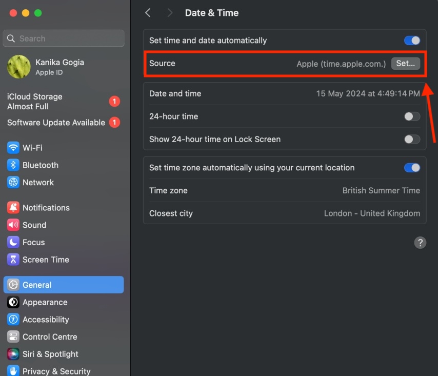 Change Date & Time Source on Mac