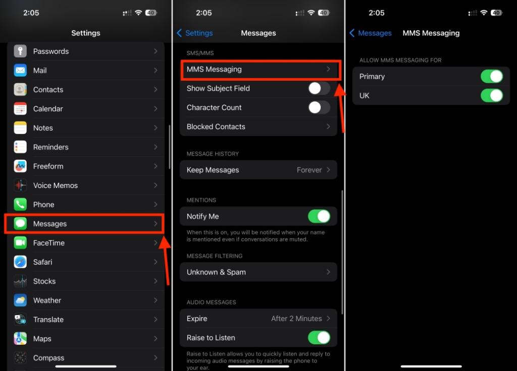 Check MMS Settings
