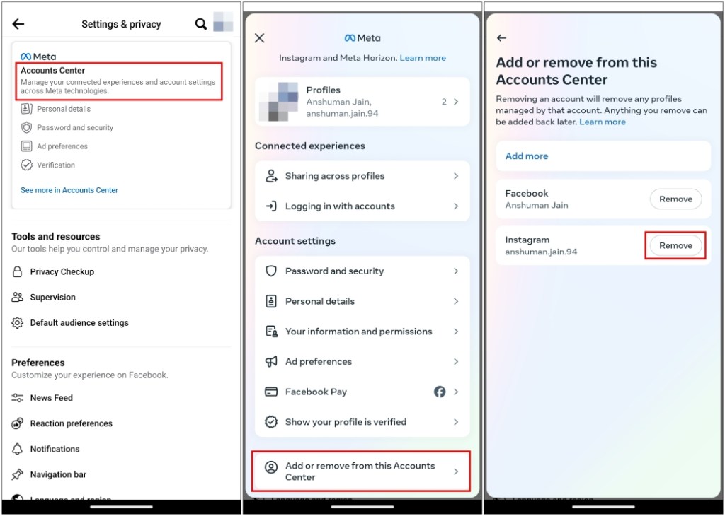 Choose Account to Remove