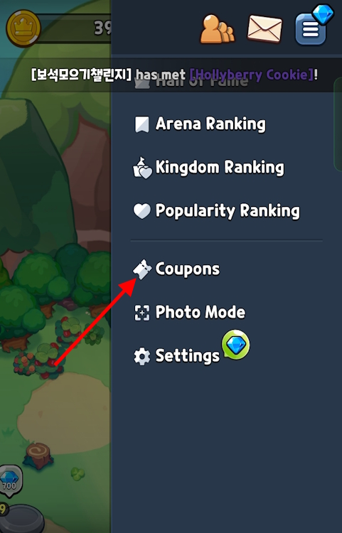 Codes Coupon option in Cookie Run Kingdom