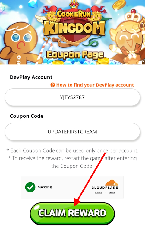 Codes redeem option in CRK
