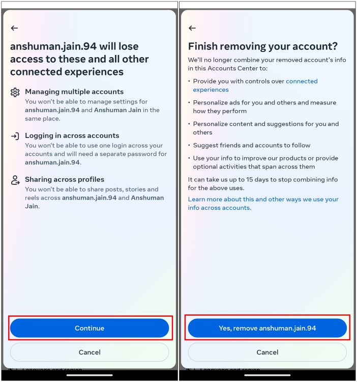 Confirm Removing Account