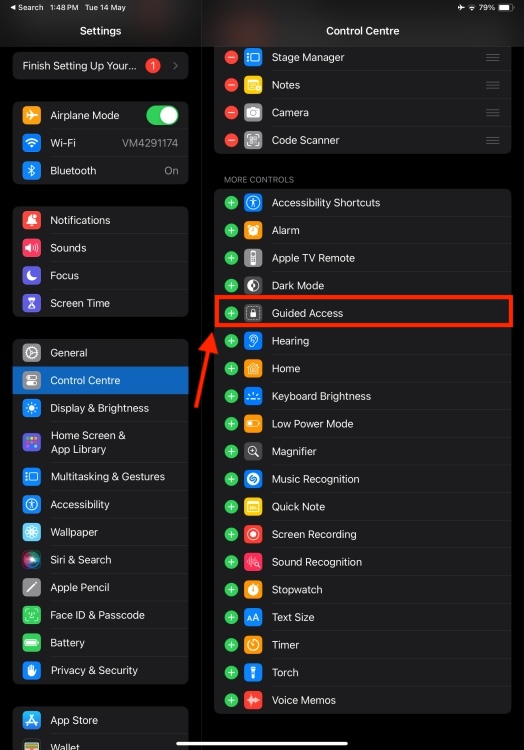 How to add Guided Access to Control Center