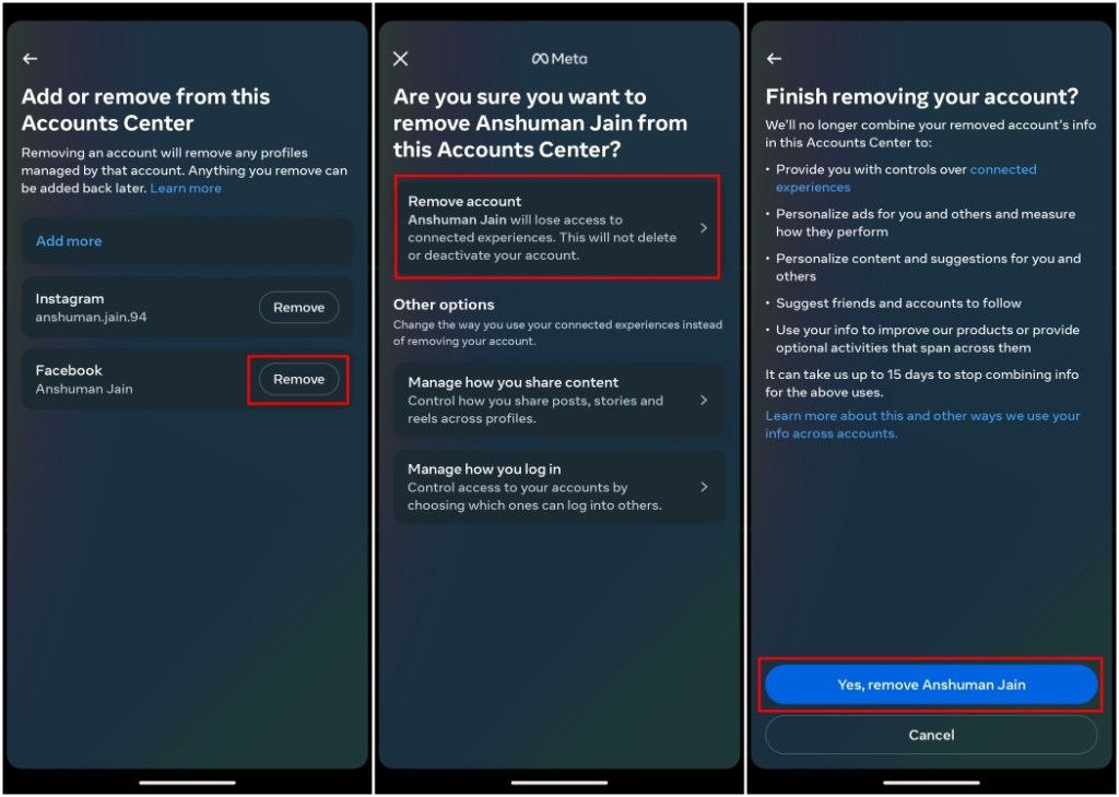 Unlink Facebook Account from Instagram