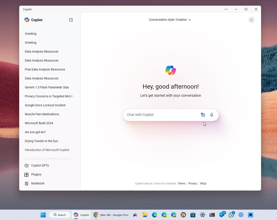 copilot app running on windows 11