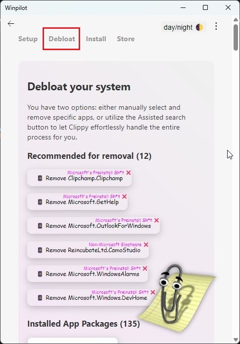 debloat PC using winpilot