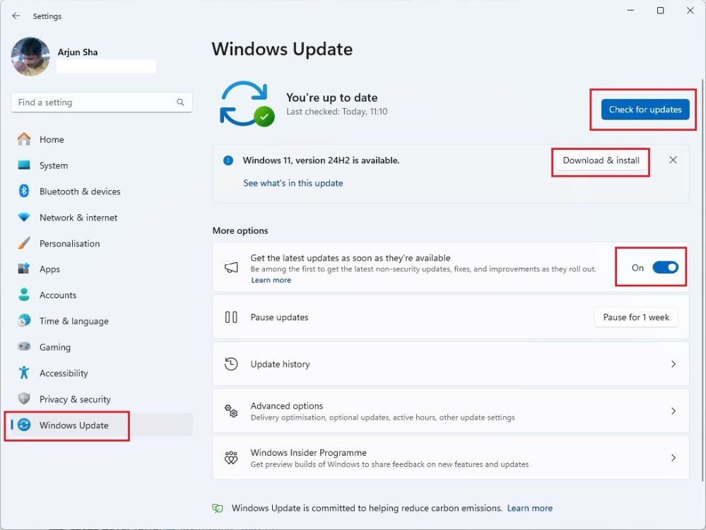 download and install the windows 11 24h2 update